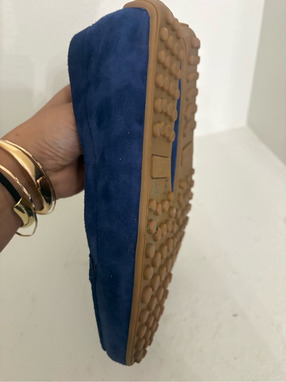 kate spade navy suede loafers with gold logo plaque - Picture 6 of 9